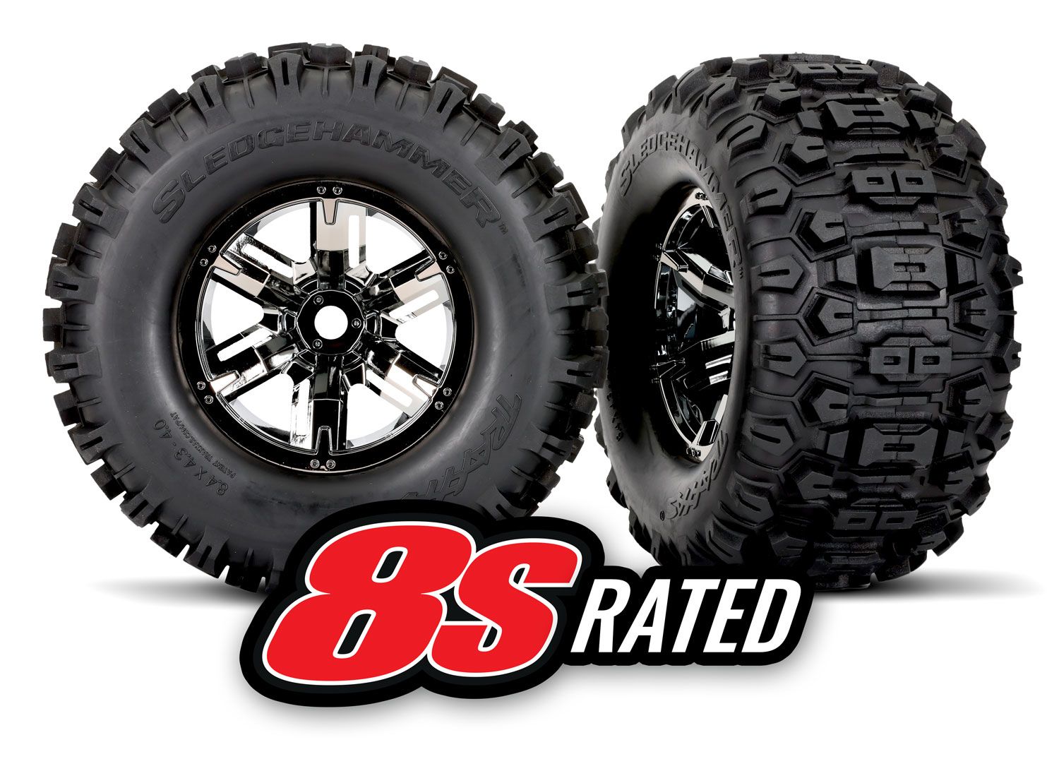 Traxxas Glued X-Maxx Black Chrome Wheels with Sledgehammer Tires