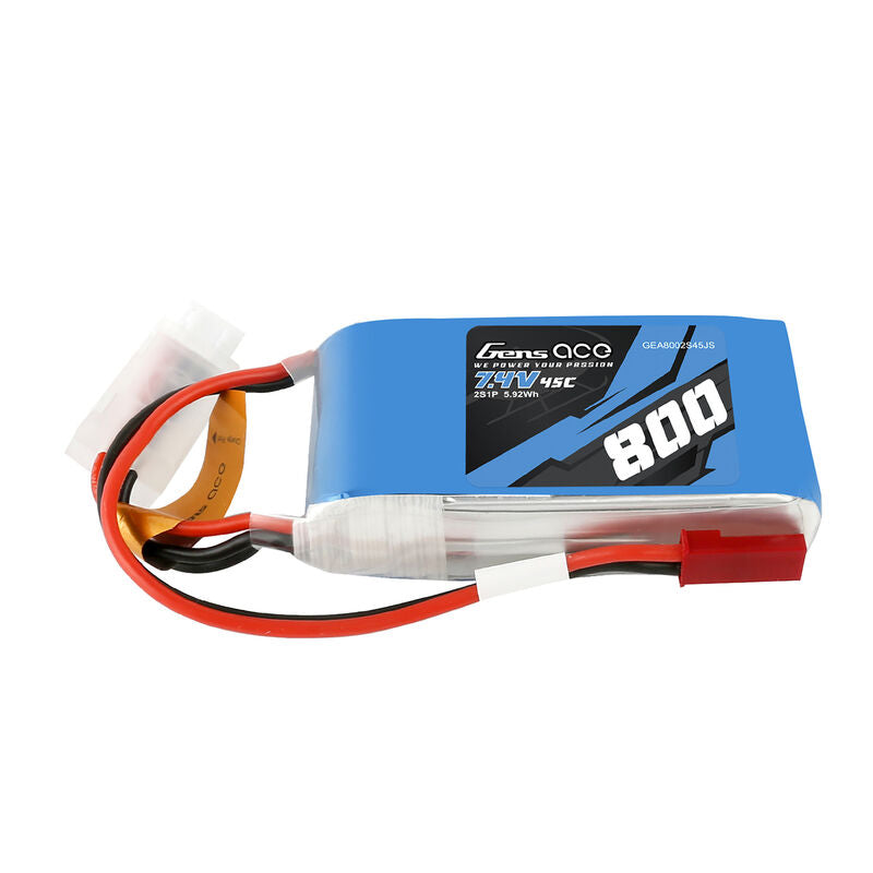 Gens Ace 2s 7.4V 800mAh 2S 45C LiPo: JST