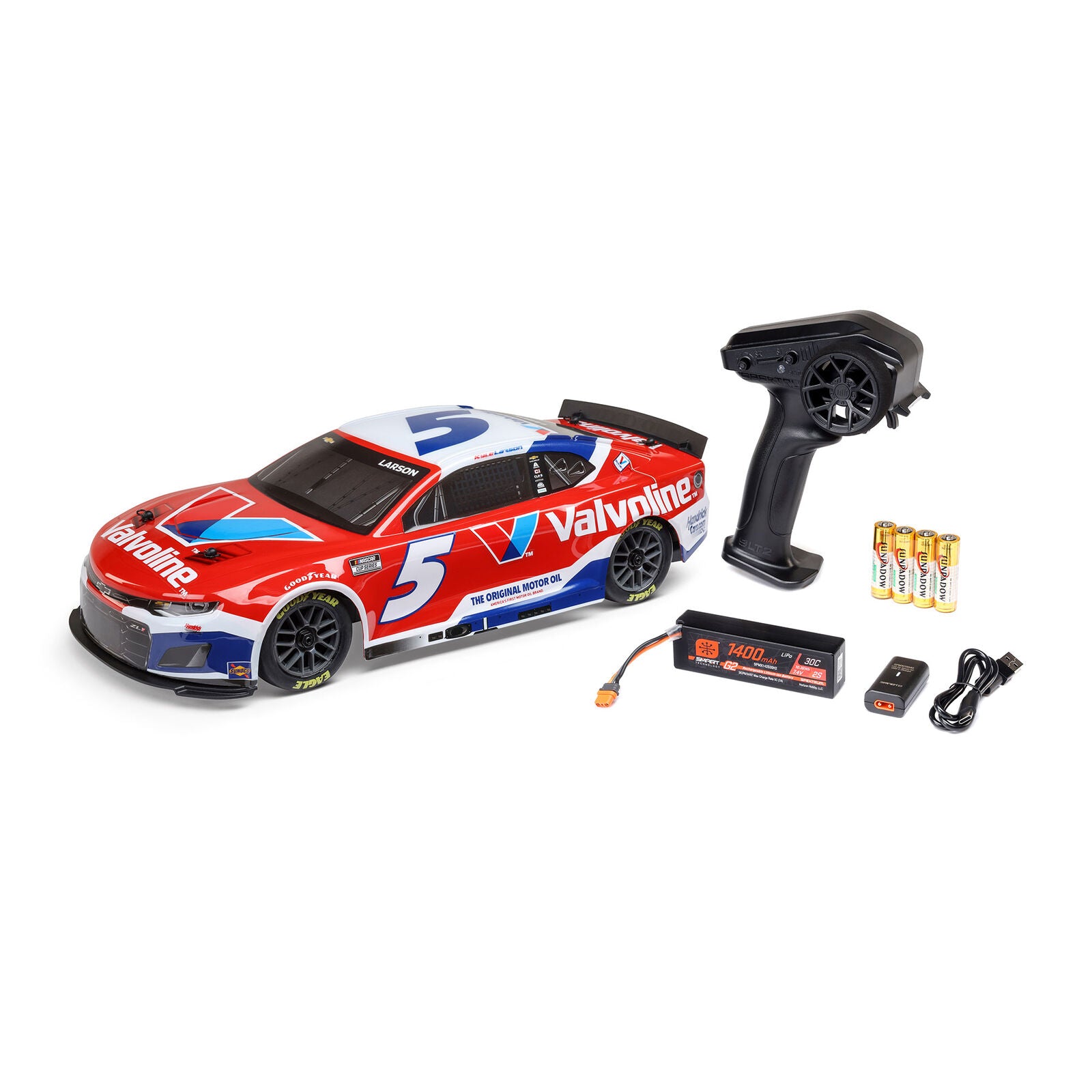 Losi 1/12 NASCAR RC Race Car Kyle Larson No. 5 Valvoline 2025 Chevrolet Camaro ZL1 2S AWD RTR Brushed On-Road (Battery & Charger Included)