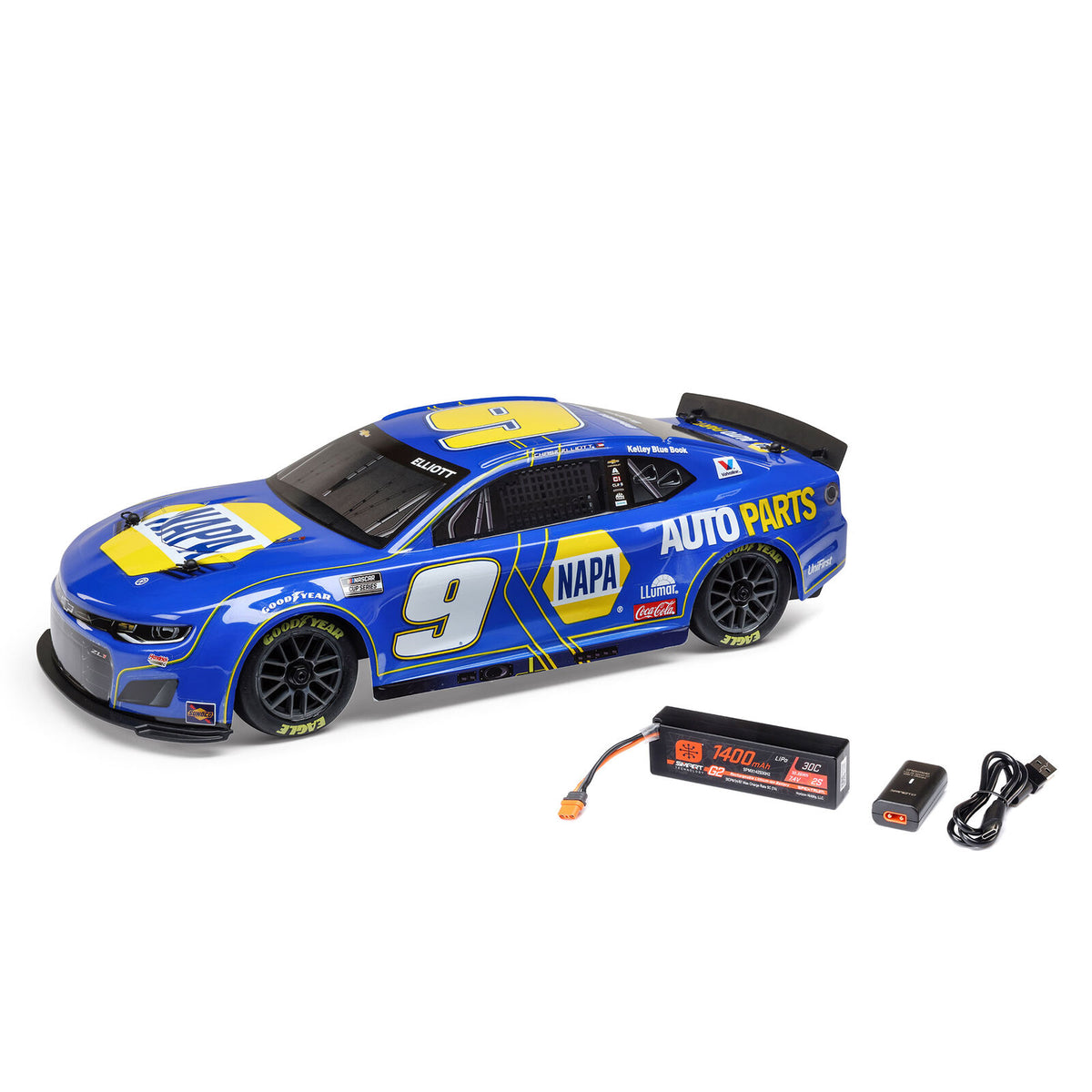 Losi 1/12 NASCAR RC Racecar Chase Elliot No. 9 NAPA 2025 Chevrolet Camaro ZL1 2S AWD RTR Brushed On-Road (Battery & Charger Included)