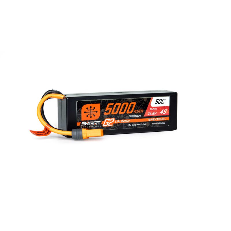 Spektrum RC 14.8V 5000mAh 4S 50C Smart G2 Hardcase LiPo Battery: IC5