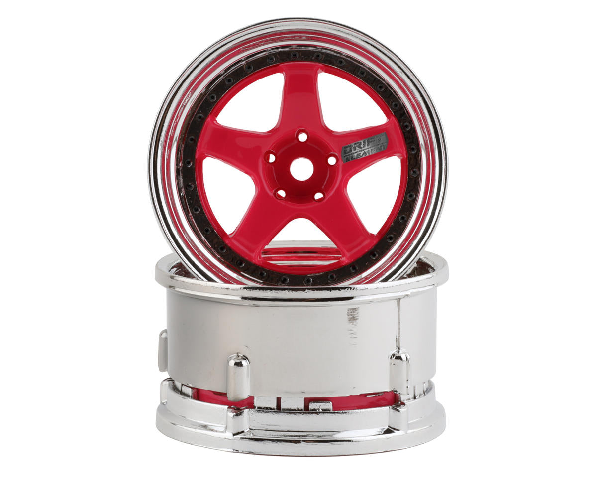 DS Racing Drift Element 5 Spoke Drift Wheels (Pink Face/Chrome Lip/Black Rivets) (Adjustable Offset)