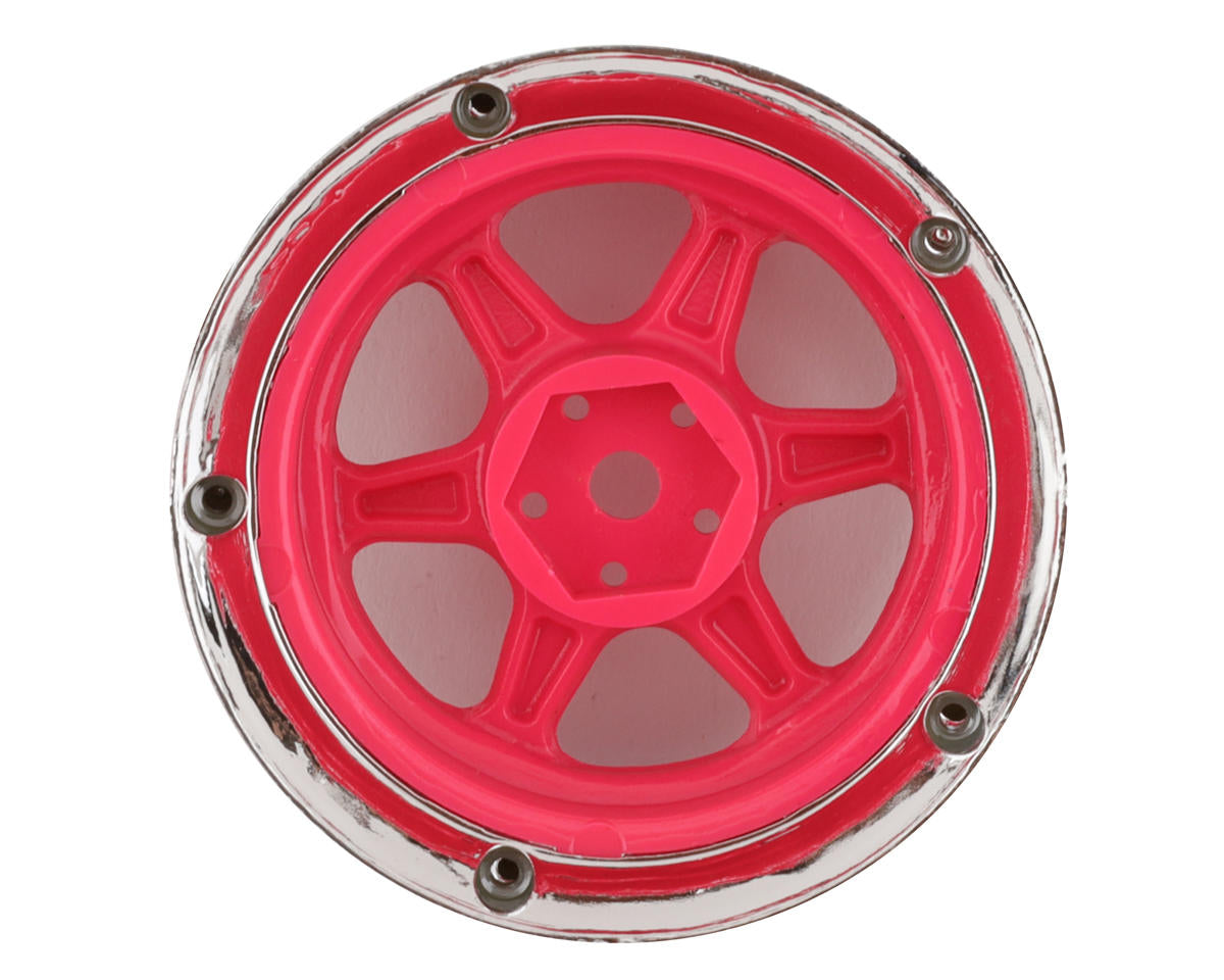 DS Racing Drift Element 6 Spoke Drift Wheels (Pink Face/Chrome Lip/Black Rivets) (Adjustable Offset)