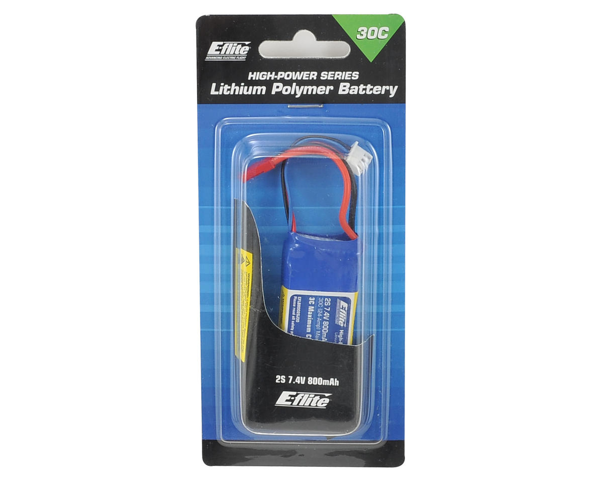 E-flite 7.4V 800mAh 2S 30C LiPo Battery: JST
