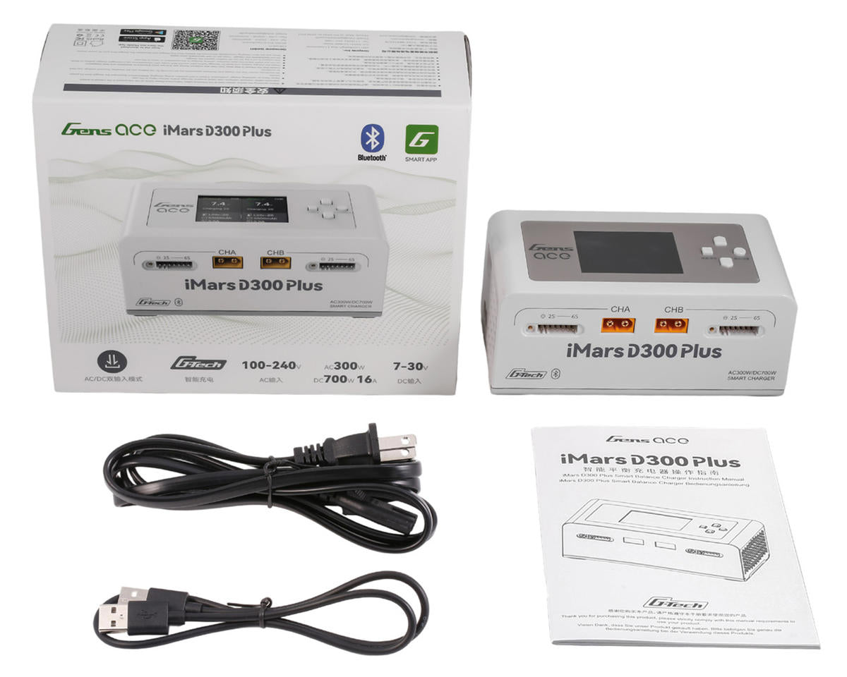 Gens Ace iMars D300 Plus G-Tech Smart Dual AC/DC Charger (White) (6S/16A) (AC-300W) (DC-350W x2) w/Bluetooth App Control