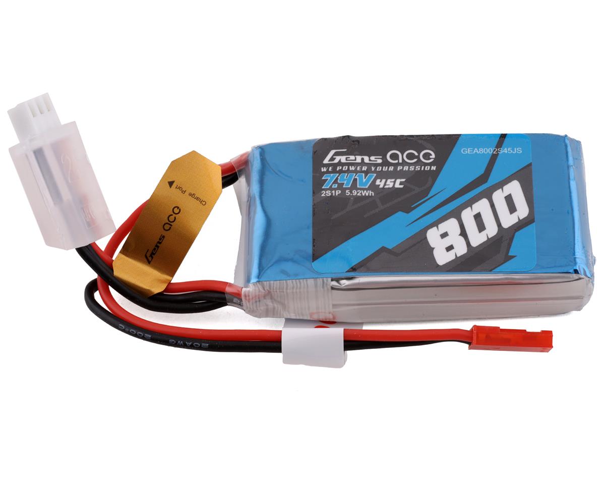 Gens Ace 2s 7.4V 800mAh 2S 45C LiPo: JST