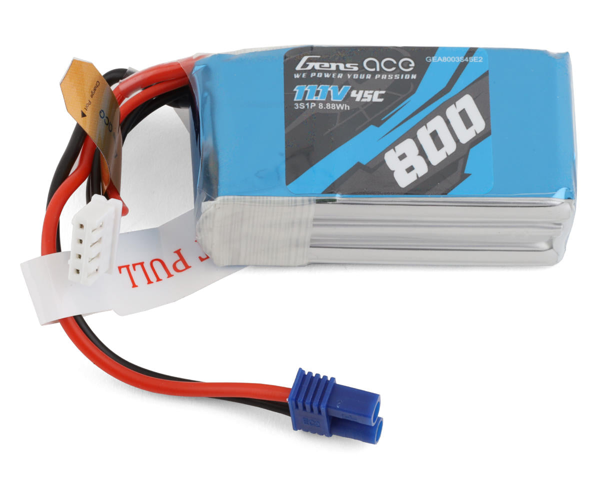 Gens Ace 11.1V 800mAh 3S 45C Lipo Battery: EC2