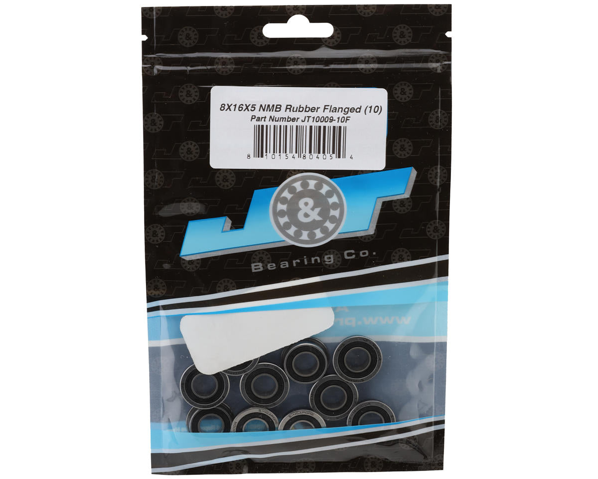 J&T Bearing Co. 8x16x5mm NMB Rubber Flanged Bearings (10)