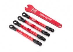 Bieletas Traxxas Toe, aluminio (anodizado en rojo) (4) (ensamblados con extremos de varilla e insertos roscados)