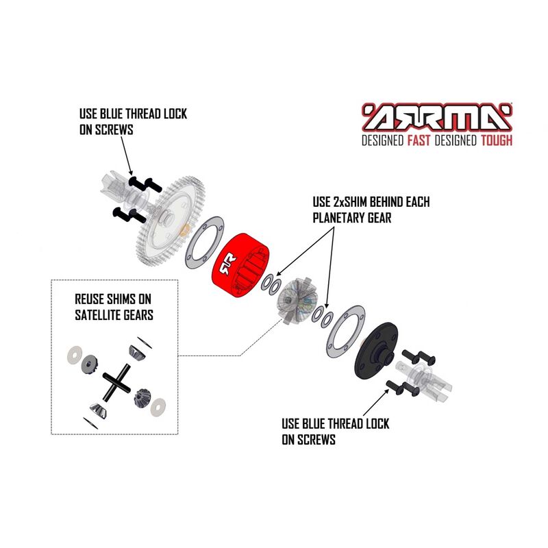 Arrma 6S BLX Red Metal Differential Case