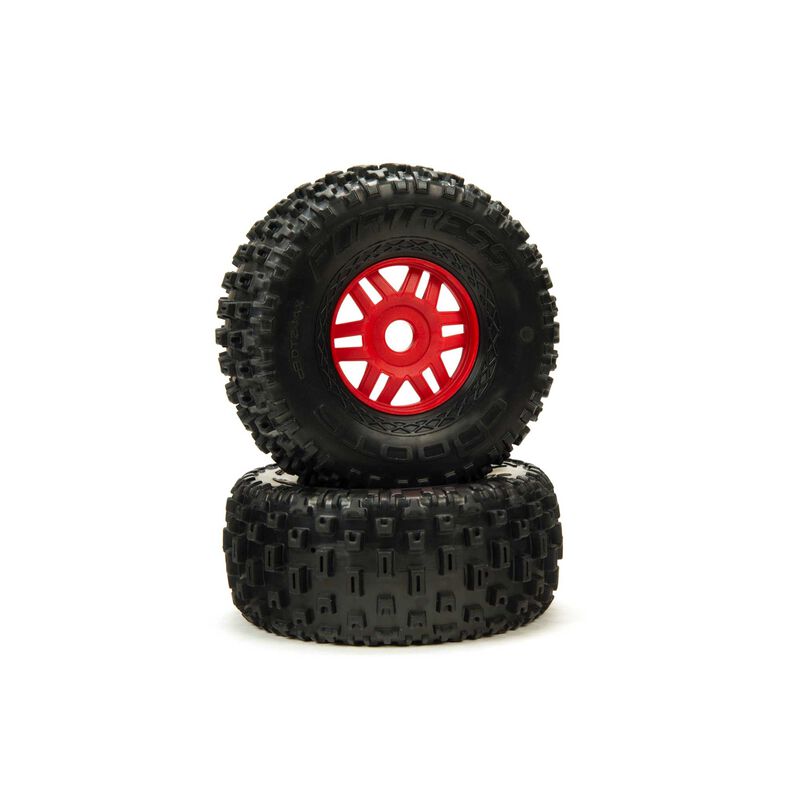 Arrma 1/8 dBoots Fortress Front/Rear 2.4/3.3 Pre-Mounted Tires, 17mm Hex, Red (2)
