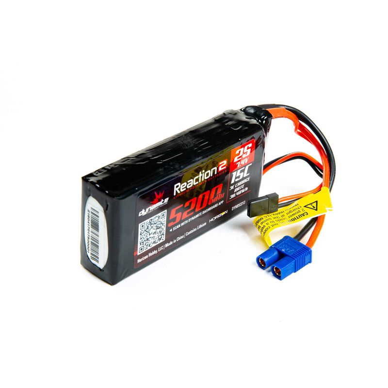 Dynamite Reaction 2.0 7.4V 5200mAh 2S 15C LiPo Battery: Universal Receiver *Archived