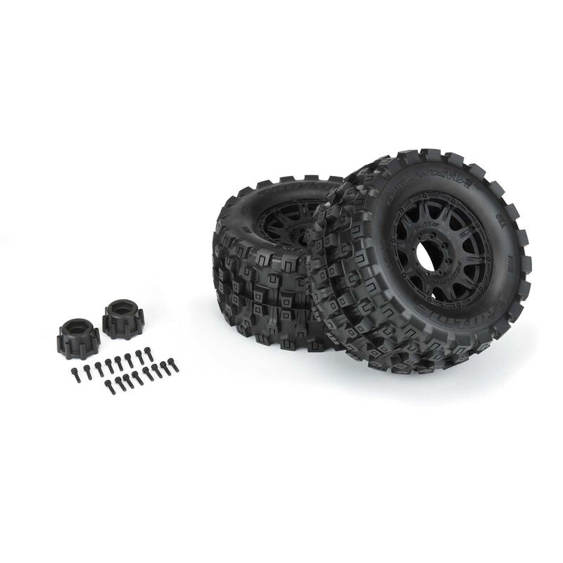 Pro-Line 1/8 Badlands MX38 HP BELTED F/R 3.8" MT Mounted 17mm Blk Raid (2)