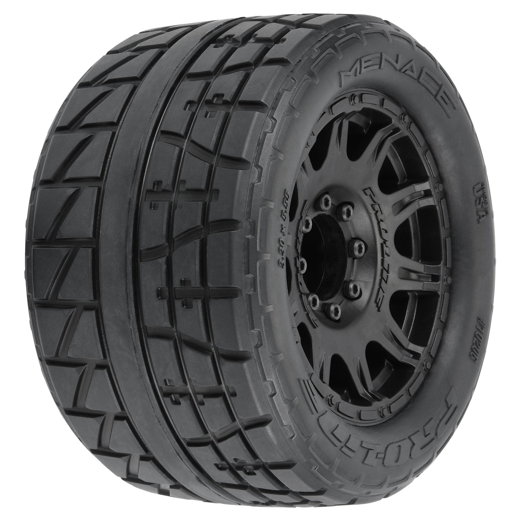Pro-line 1/8 Menace HP BELTED Fr/Rr 3.8" MT Tires Mounted 17mm Black Raid (2)