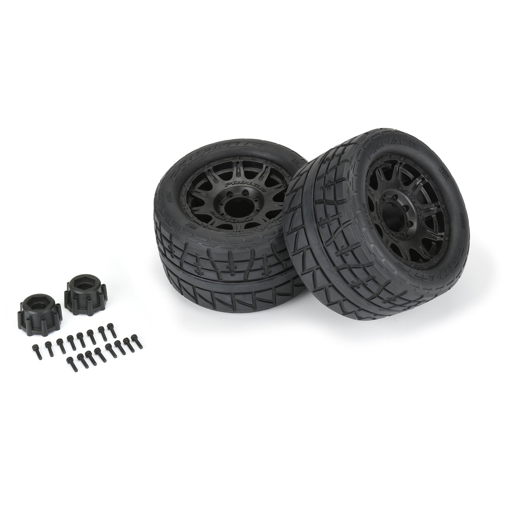 Pro-line 1/8 Menace HP BELTED Fr/Rr 3.8" MT Tires Mounted 17mm Black Raid (2)
