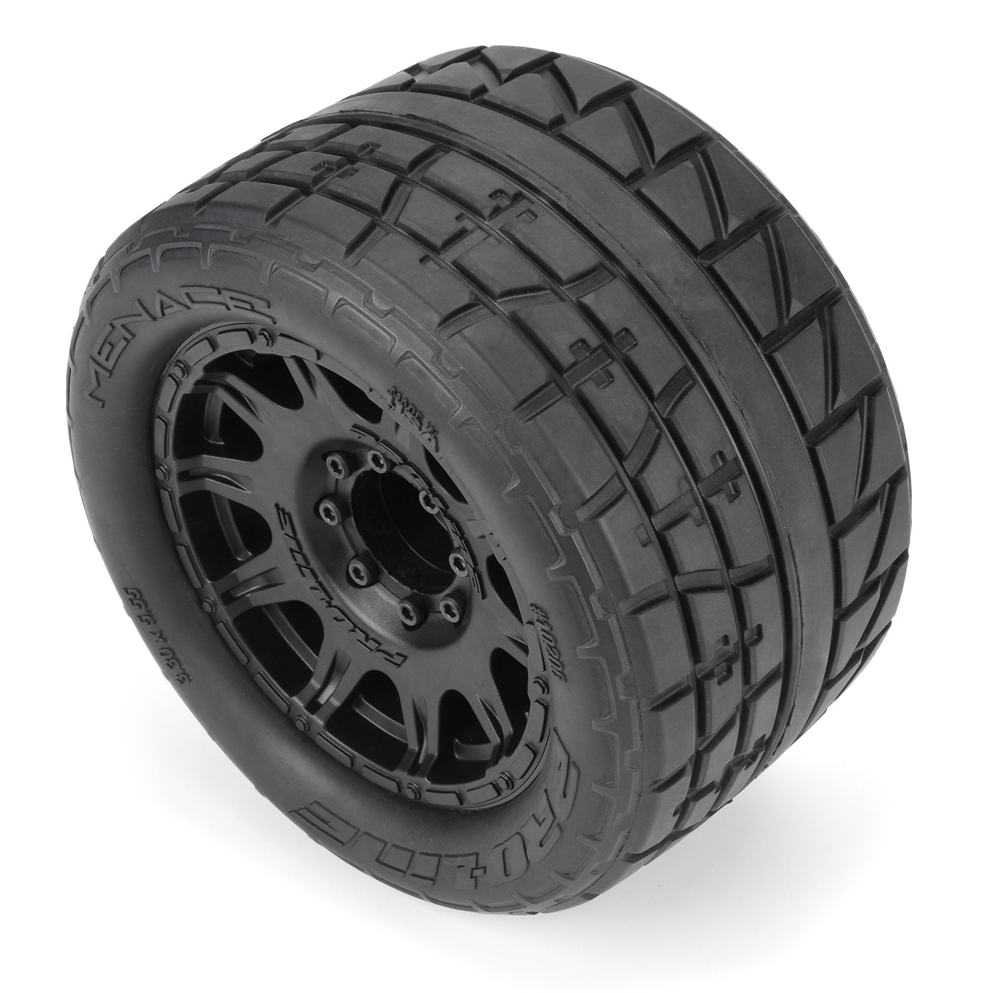 Pro-line 1/8 Menace HP BELTED Fr/Rr 3.8" MT Tires Mounted 17mm Black Raid (2)