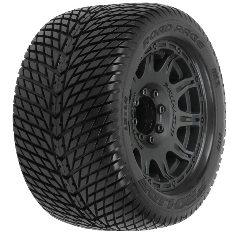 Pro-Line 1/8 Road Rage F/R 3.8" MT Tires Mounted 17mm Blk Raid (2)
