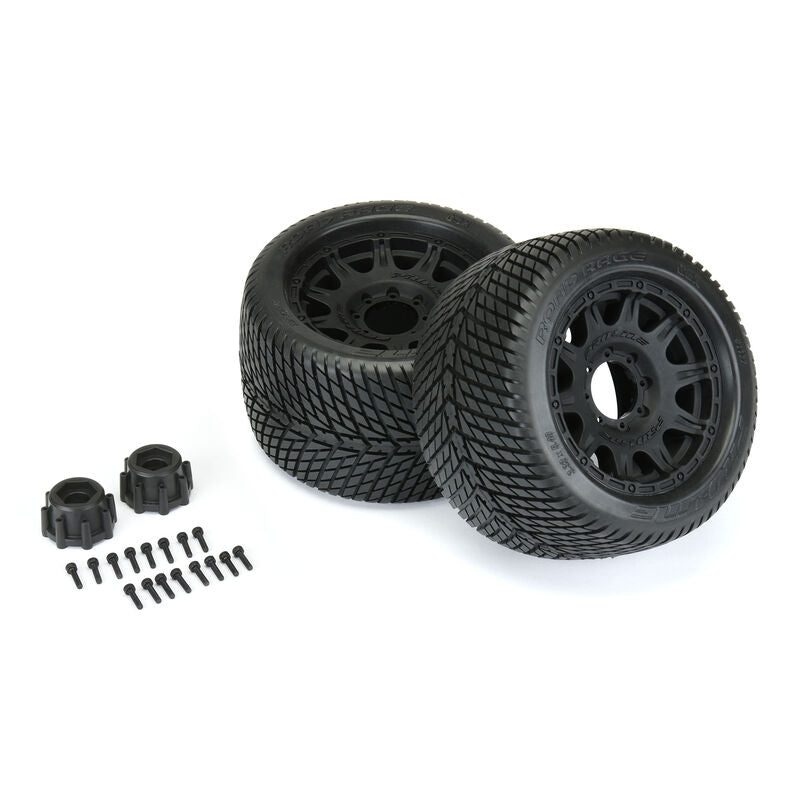 Pro-Line 1/8 Road Rage F/R 3.8" MT Tires Mounted 17mm Blk Raid (2)