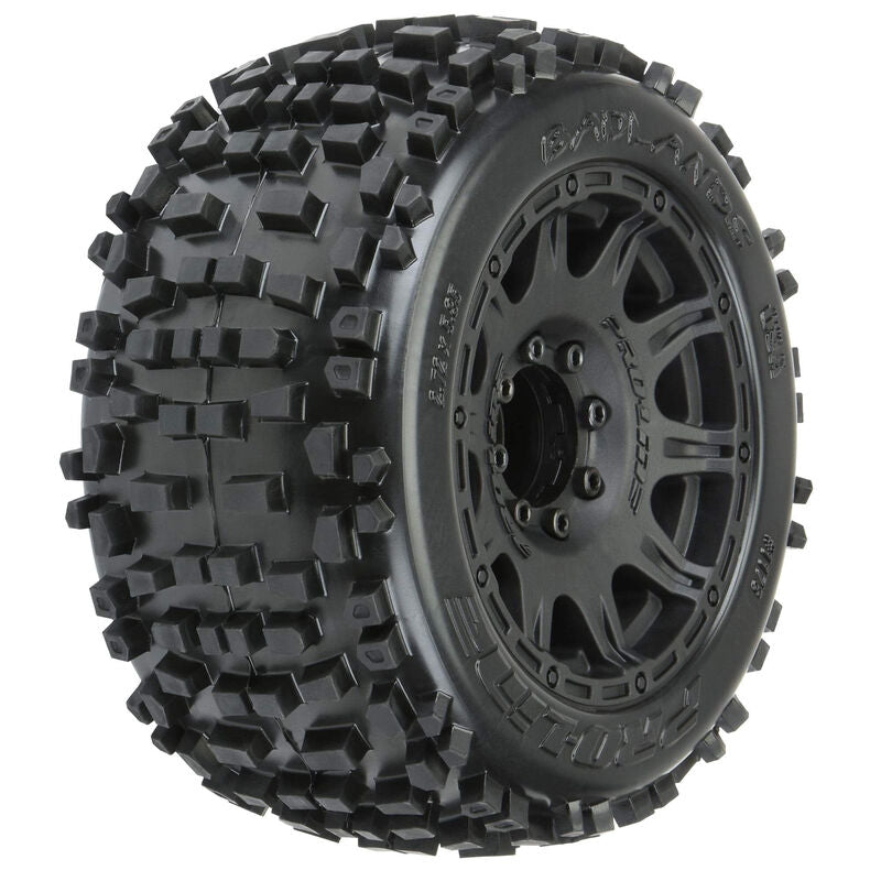 Pro-Line 1/8 Badlands F/R 3.8" MT Tires Mounted 17mm Blk Raid (2)