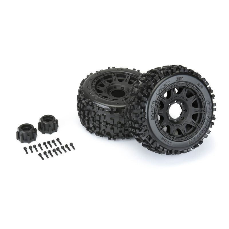 Pro-Line 1/8 Badlands F/R 3.8" MT Tires Mounted 17mm Blk Raid (2)