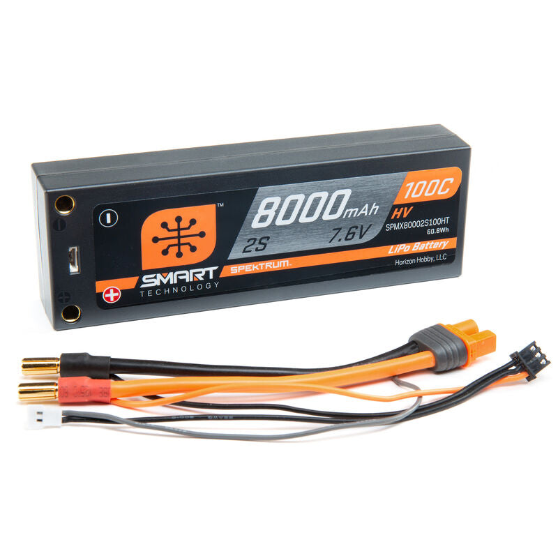 Spektrum 7.6V 8000mAh 2S 100C Smart Race Hardcase HV-LiPo Battery: Tubes, 5mm *Archived