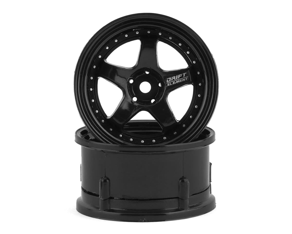 Ruedas de deriva DS Racing Drift Element de 5 radios (triple negro con remaches plateados) (2) (compensación ajustable) con hexágono de 12 mm