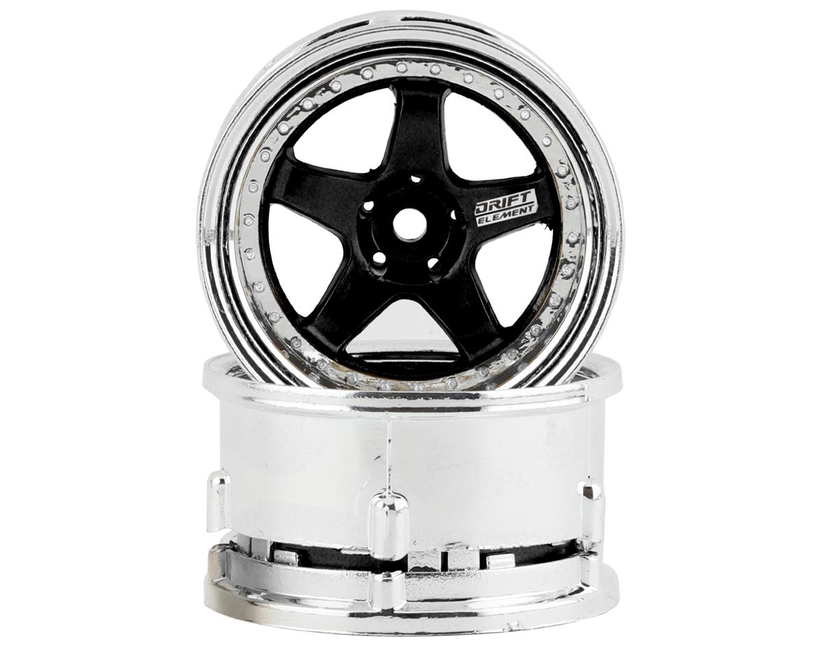 DS Racing Drift Element 5 Spoke Drift Wheels (Black & Chrome) (2) (Adjustable Offset)