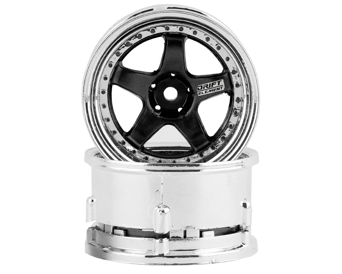 DS Racing Drift Element 5 Spoke Wheels: Black/Chrome