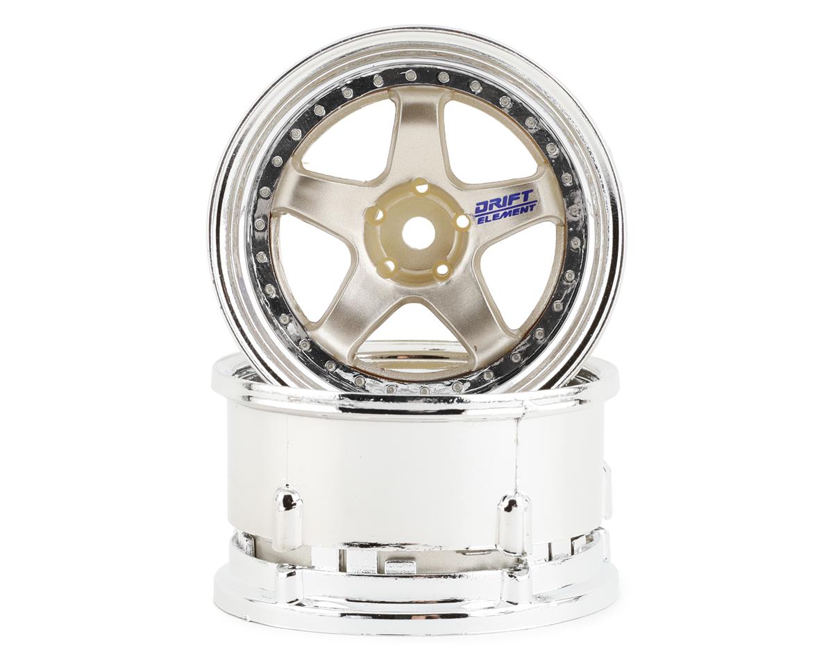 DS Racing Drift Element 5 Spoke Drift Wheels (Gold & Chrome) (2) (Adjustable Offset)