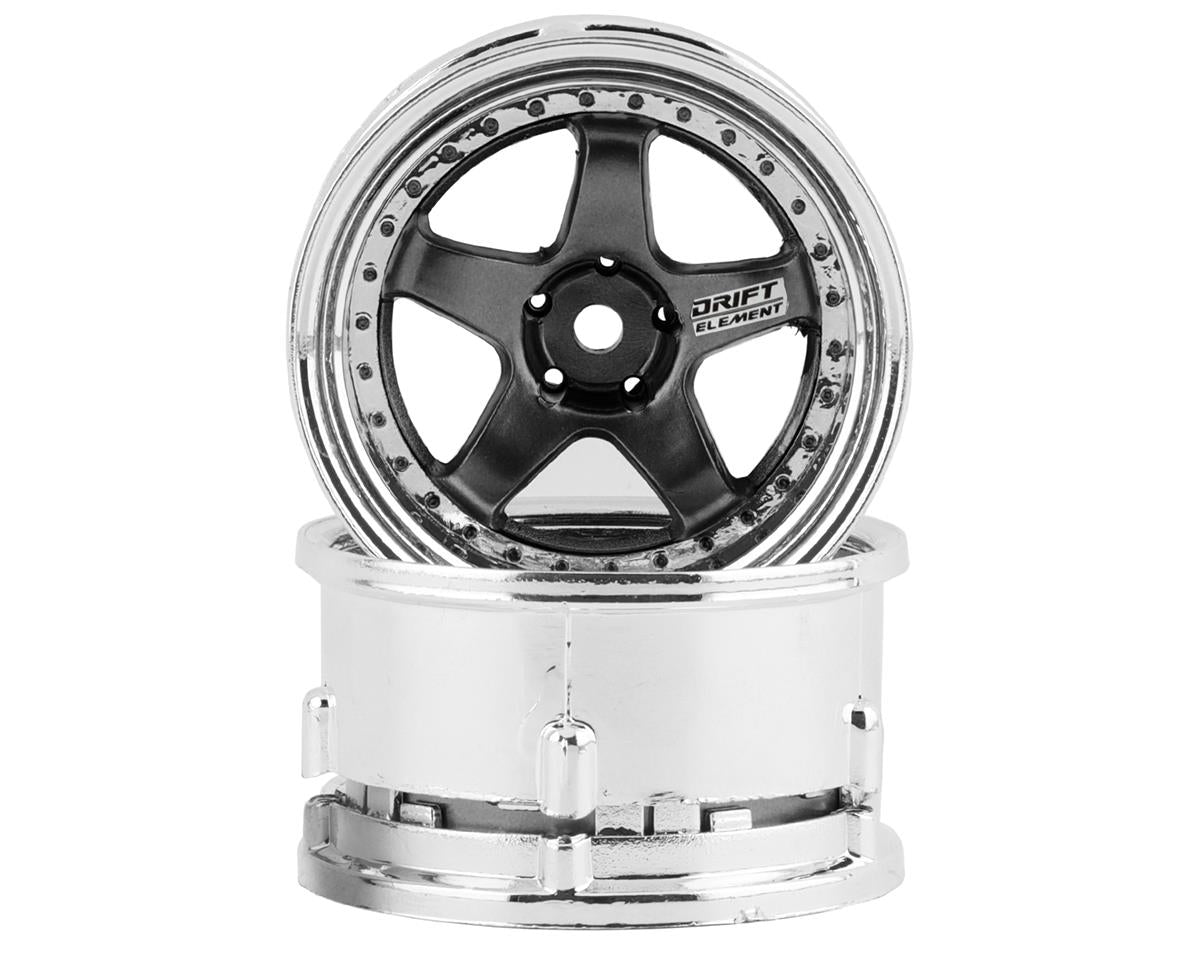 DS Racing Drift Element 5 Spoke Drift Wheels (Gunmetal w/Black Rivets) (2) (Adjustable Offset) w/12mm Hex