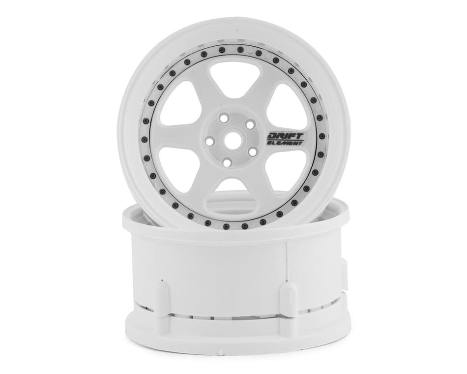 DS Racing Drift Element 6 Spoke Drift Wheels (Triple White w/Black Rivets) (2) (Adjustable Offset) w/12mm Hex