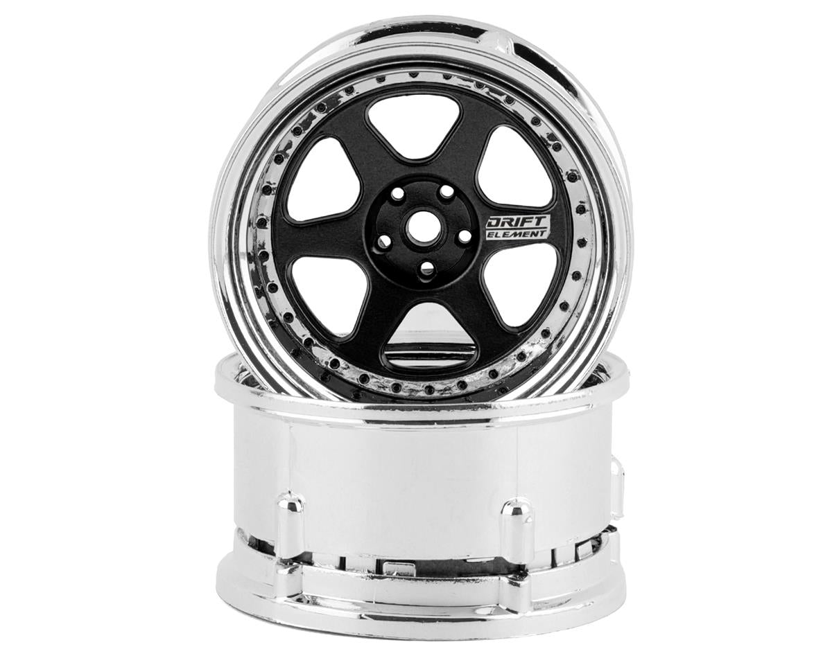 DS Racing Drift Element 6 Spoke Drift Wheels (Black & Chrome) (2) (Adjustable Offset) w/12mm Hex