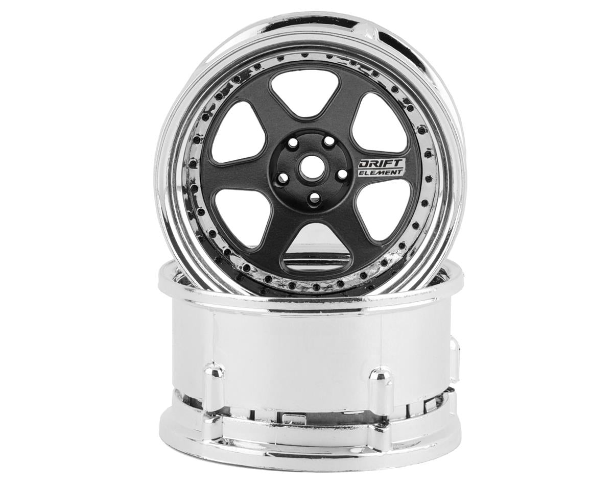 DS Racing Drift Element 6 Spoke Drift Wheels (Gunmetal w/Black Rivets) (2) (Adjustable Offset) w/12mm Hex