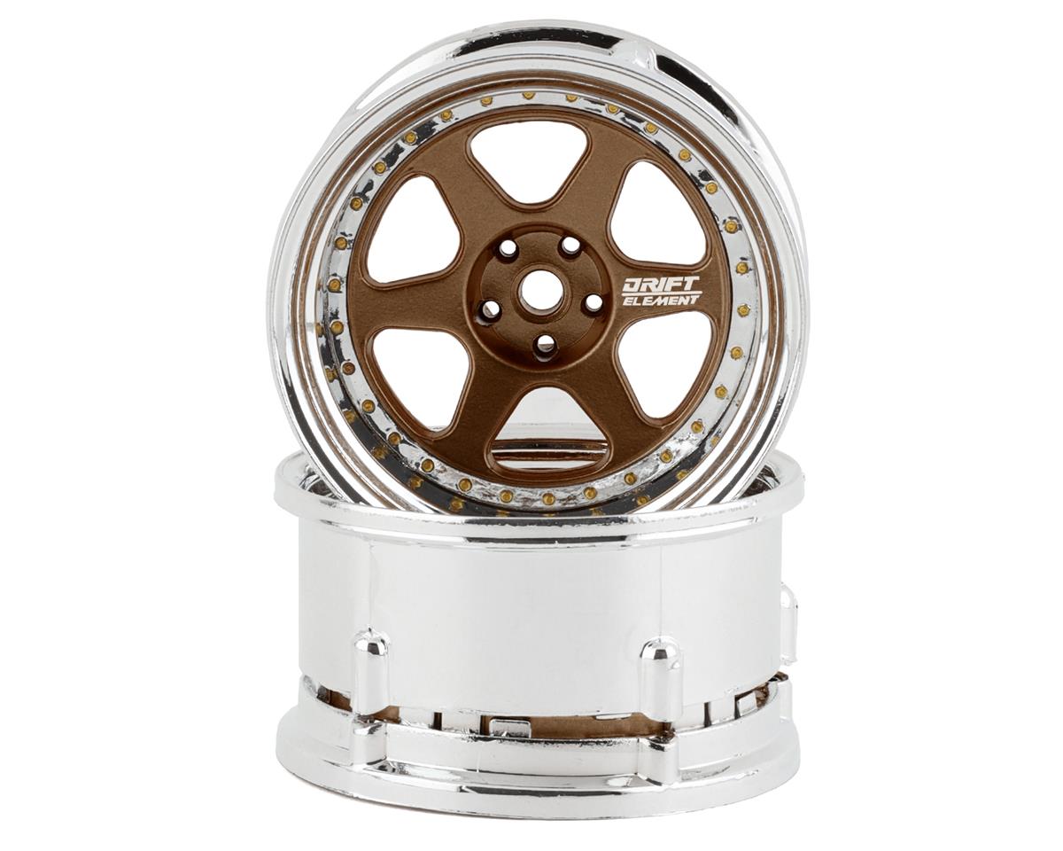 DS Racing Drift Element 6 Spoke Drift Wheels (Bronze & Chrome w/Gold Rivets) (2) (Adjustable Offset) w/12mm Hex