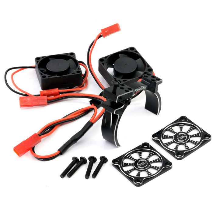 Power Hobby 1/10 Aluminum Heatsink Mount 30mm Twin Turbo Cooling Fans 28K Black