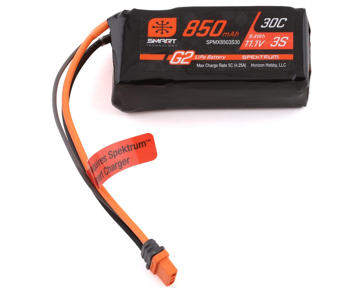 Spektrum RC 11.1V 850mAh 3S 30C Smart G2 LiPo Battery: IC2