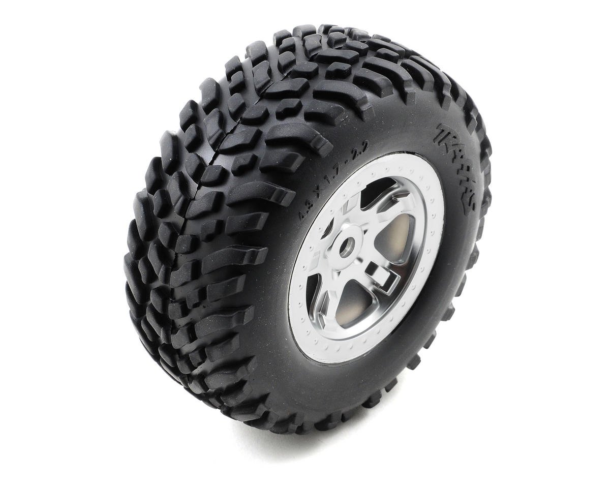 Traxxas SCT 14mm Pre-Mounted Tires & Wheels w/Satin Chrome Beadlock (Chrome) (2) *Discontinued