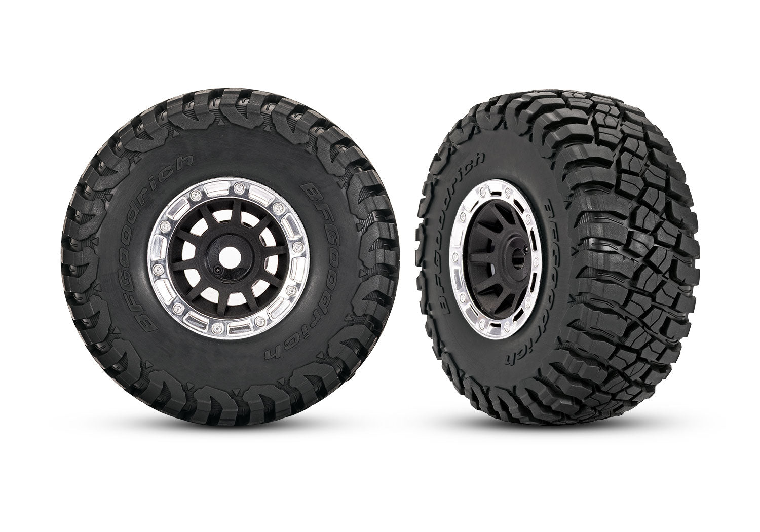 Traxxas 1.4" Black & Chrome Wheels w/ BFG Mud-Terrain Tires (2) Mini Slash 4x4