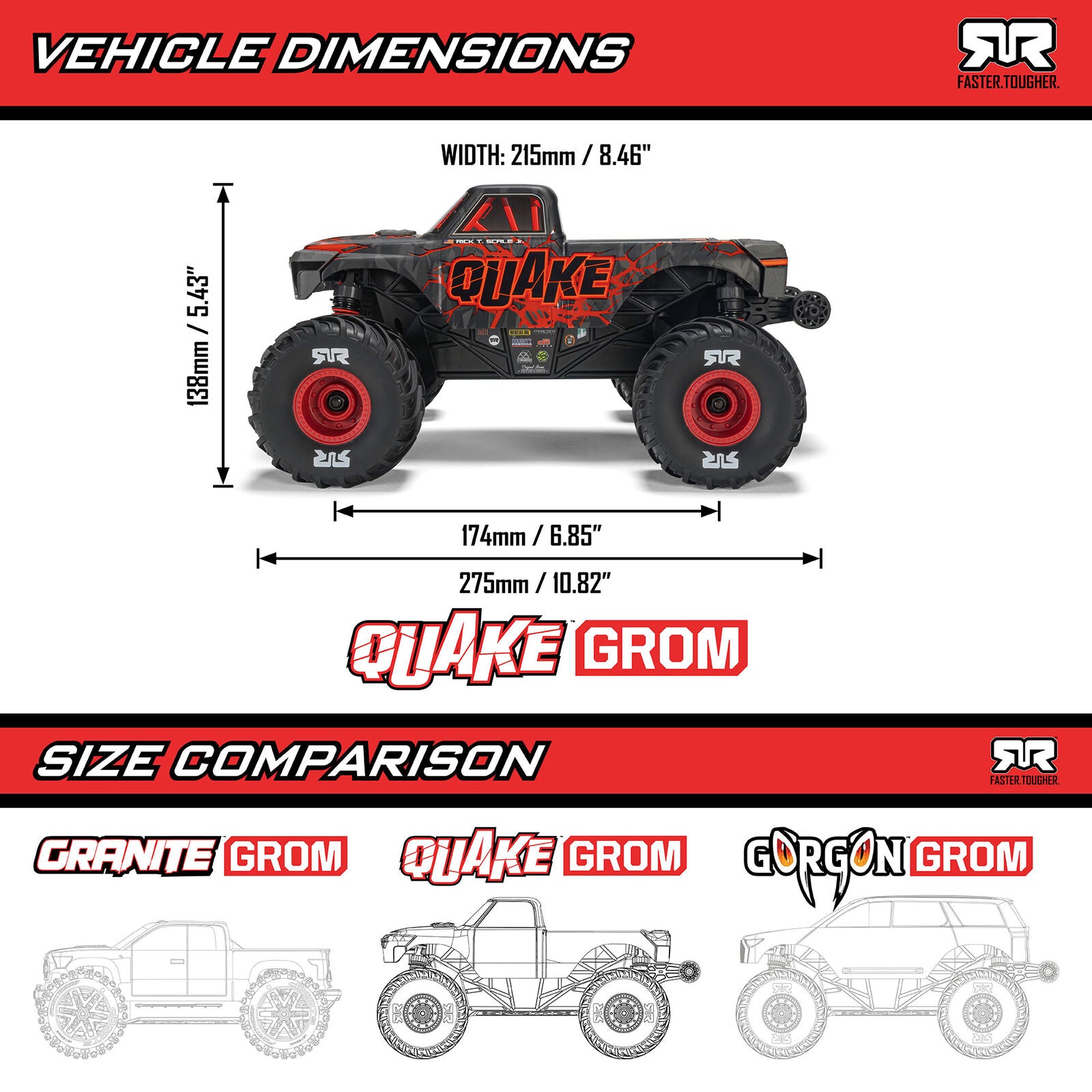1/16 QUAKE GROM 4X4 RTR Brushed Monster Truck (Battery & Charger Included) (Various Colors)