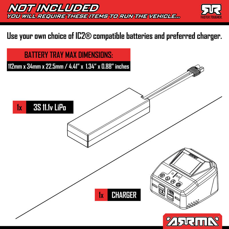 Arrma Mini Kraton 3S BLX 4X4 1/16 RTR Brushless Speed Monster Truck (Red/Blue) w/2.4GHz Radio, 3S LiPo Battery & Charger