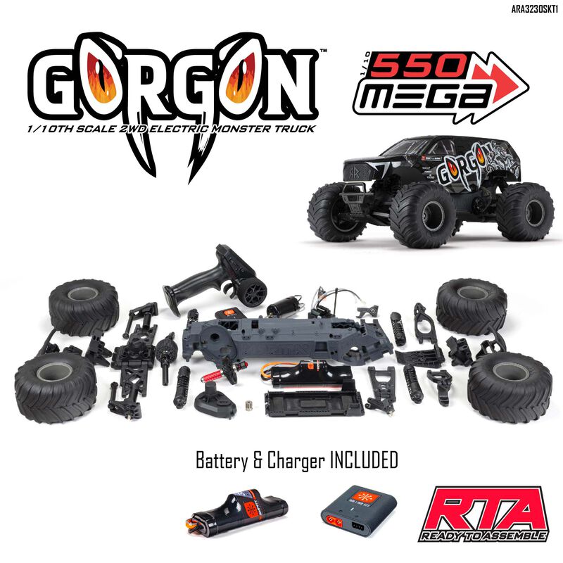Arrma 1/10 GORGON 4X2 MEGA 550 Brushed Monster Truck Ready-To-Assemble Kit w/ Battery & Charger