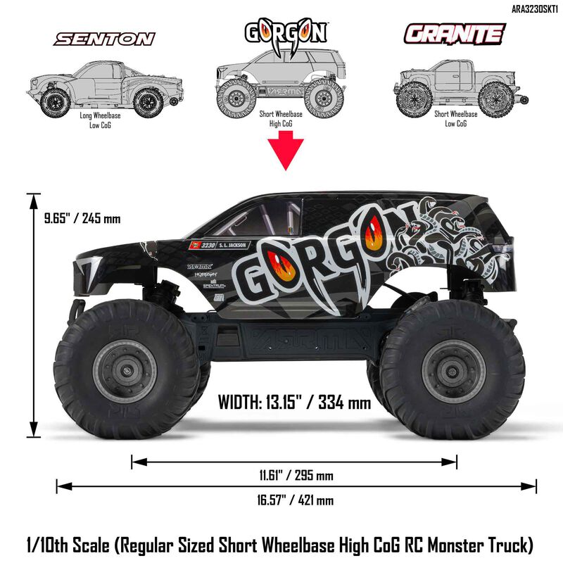 Arrma 1/10 GORGON 4X2 MEGA 550 Brushed Monster Truck Ready-To-Assemble Kit w/ Battery & Charger