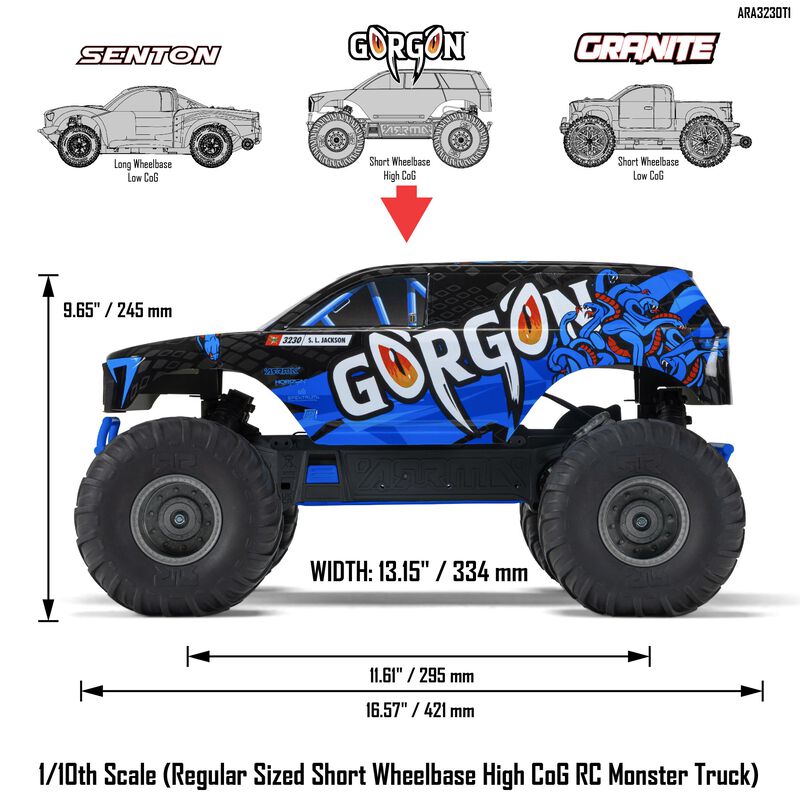 Arrma GORGON 4X2 MEGA 550 Brushed 1/10 RTR Monster Truck (No Battery & Charger)