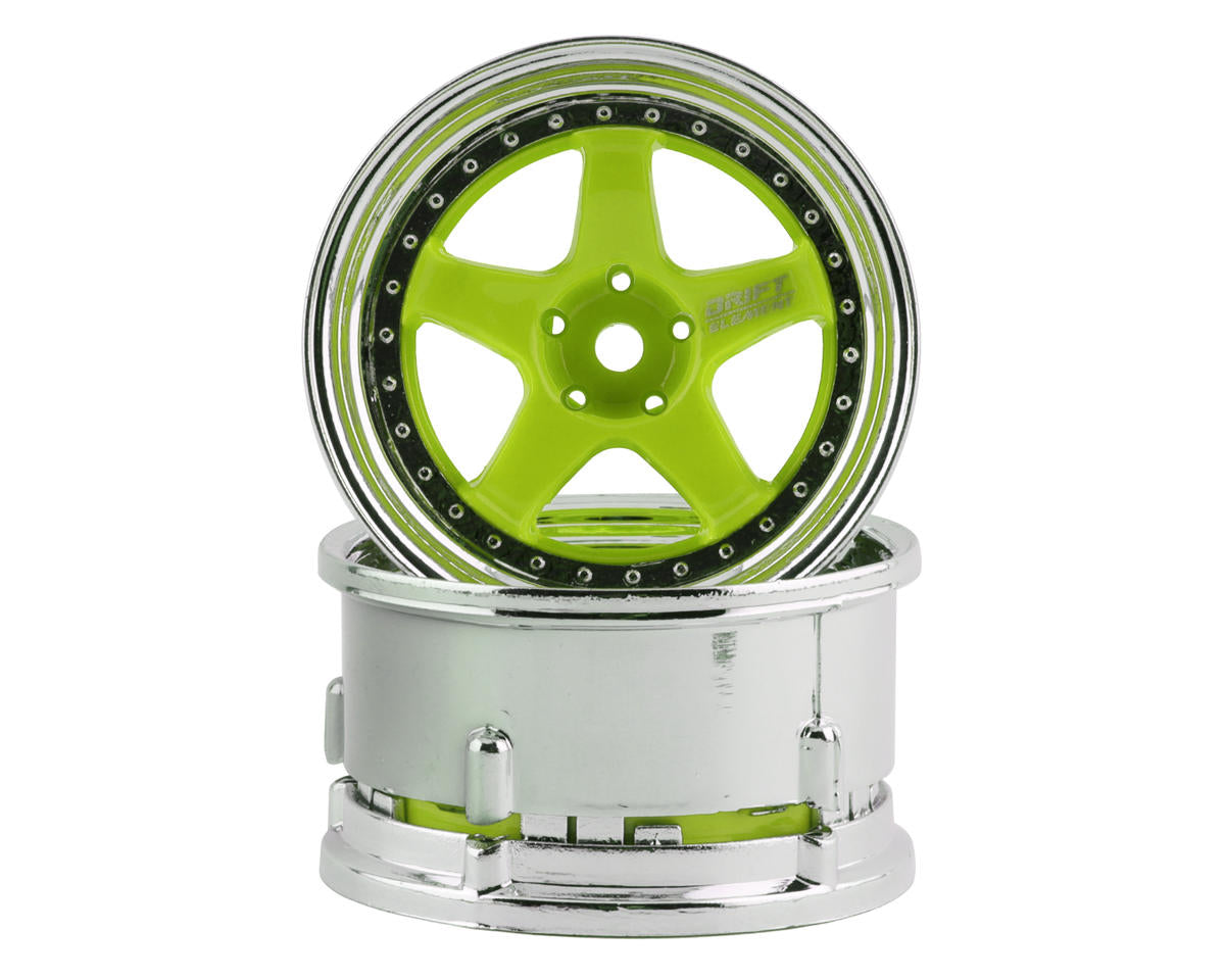 DS Racing Drift Element 5 Spoke Drift Wheel (Green Face/Chrome Lip/Chrome Rivet) (Adjustable Offset)