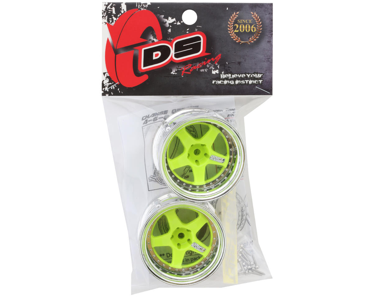 DS Racing Drift Element 5 Spoke Drift Wheel (Green Face/Chrome Lip/Chrome Rivet) (Adjustable Offset)