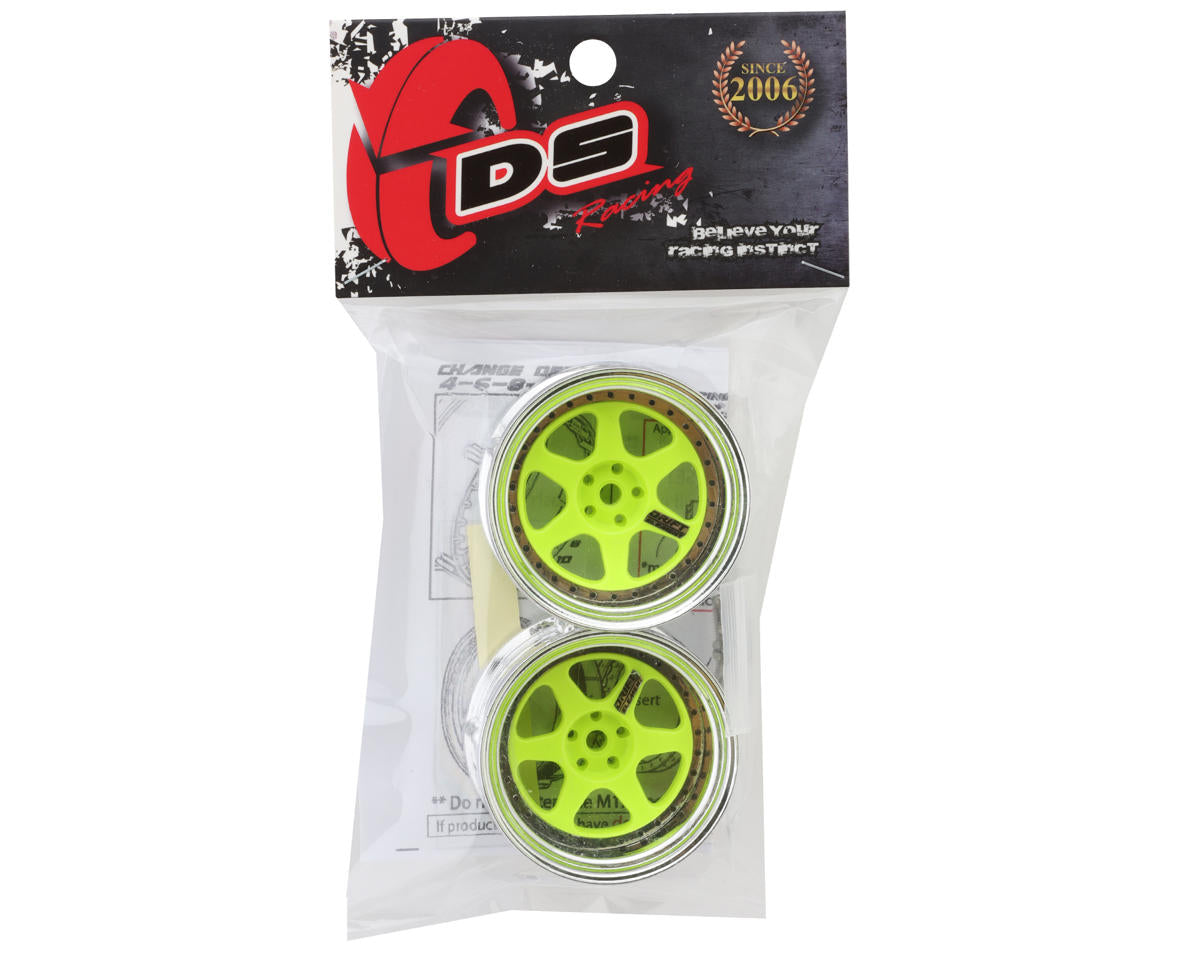 DS Racing Drift Element 6 Spoke Drift Wheel (Green Face/Chrome Lip/Black Rivets) (Adjustable Offset)