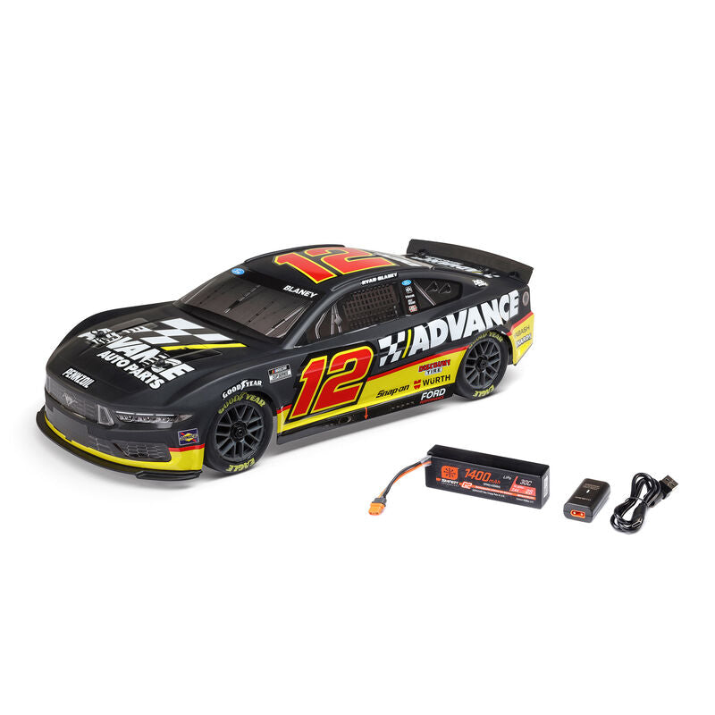 Losi 1/12 NASCAR RC Race Car Ryan Blaney No. 12 Advance Auto 2025 Ford Mustang 2S AWD RTR Brushed On-Road (Battery & Charger Included)