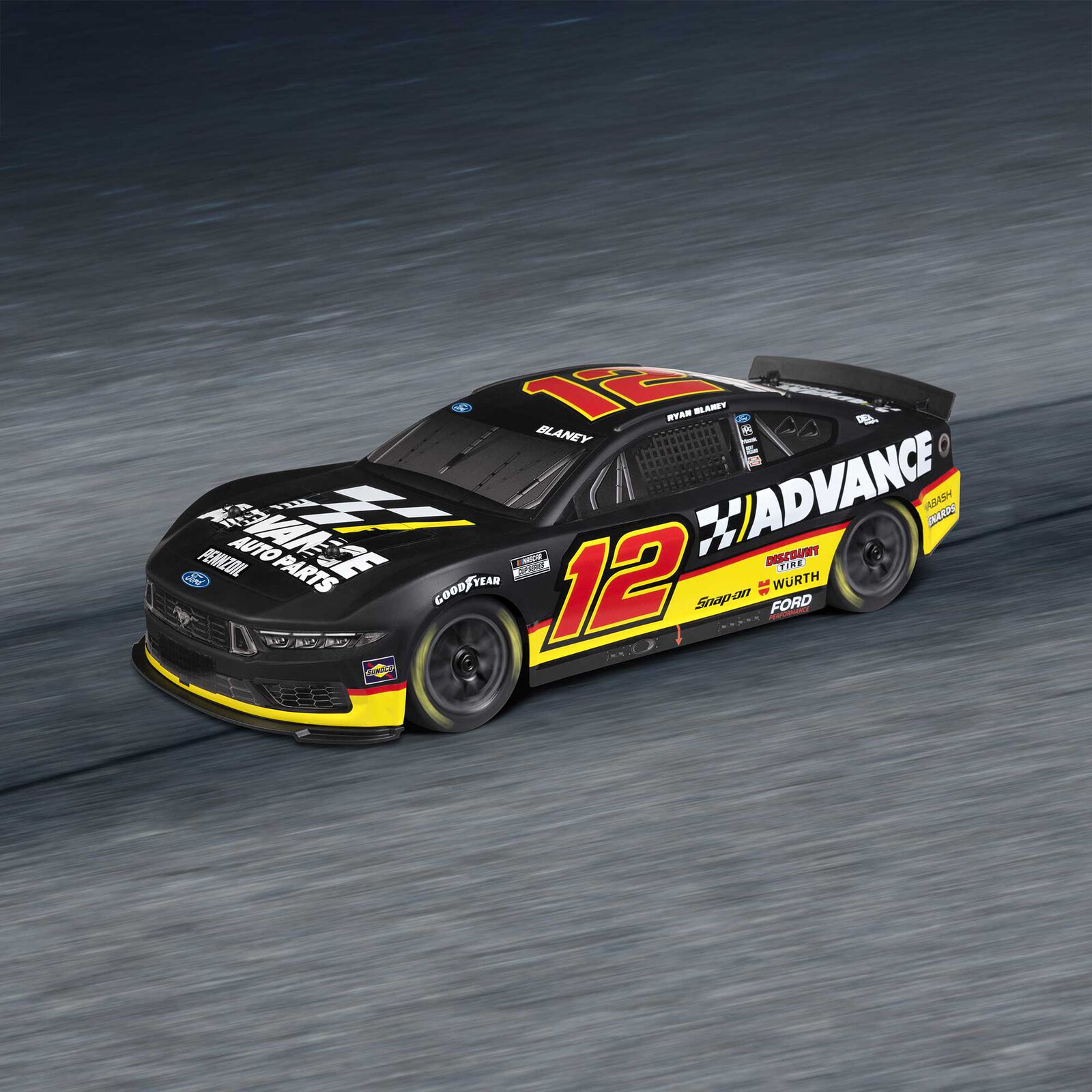 Losi 1/12 NASCAR RC Race Car Ryan Blaney No. 12 Advance Auto 2025 Ford Mustang 2S AWD RTR Brushed On-Road (Battery & Charger Included)