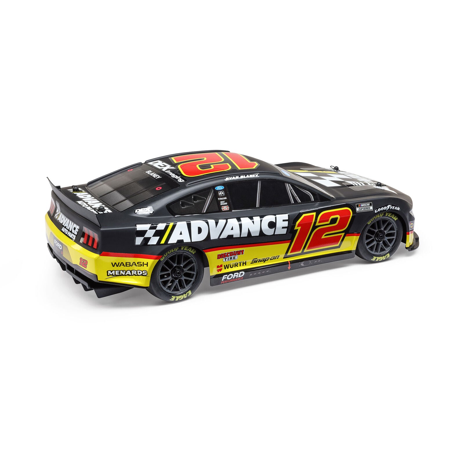 Losi 1/12 NASCAR RC Race Car Ryan Blaney No. 12 Advance Auto 2025 Ford Mustang 2S AWD RTR Brushed On-Road (Battery & Charger Included)