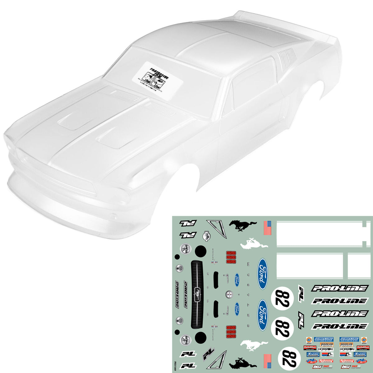 Pro-Line Racing 1/12 Pre-Cut 1968 Ford Mustang Clear VTA Body: Losi NASCAR® Race Car
